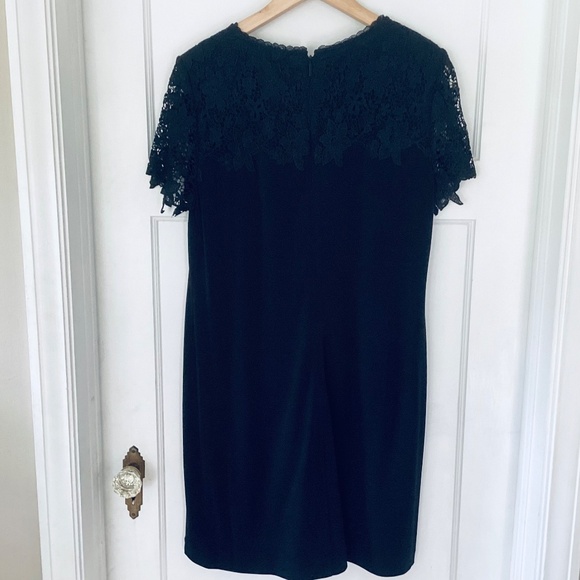 Karl Lagerfeld Women's Lace Appliqué Overlay Sheath Dress Size 12 Black LBD - Picture 10 of 14